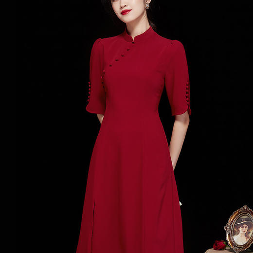 「自」全新升级【铂金会员358/天猫479/差价121】(41532)洛诗琳优雅国风连衣裙2025早秋新中式改良开叉显瘦旗袍裙女 商品图2