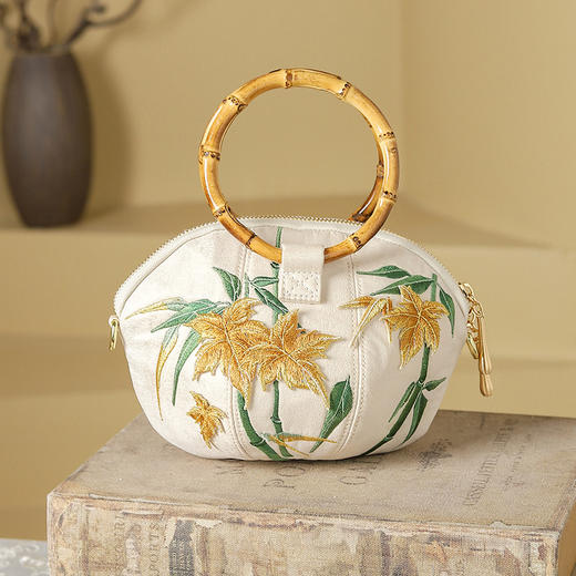 国风包手提斜跨，刺绣南瓜包女包竹节手提包枫叶刺绣QB-秋枫竹青 商品图5