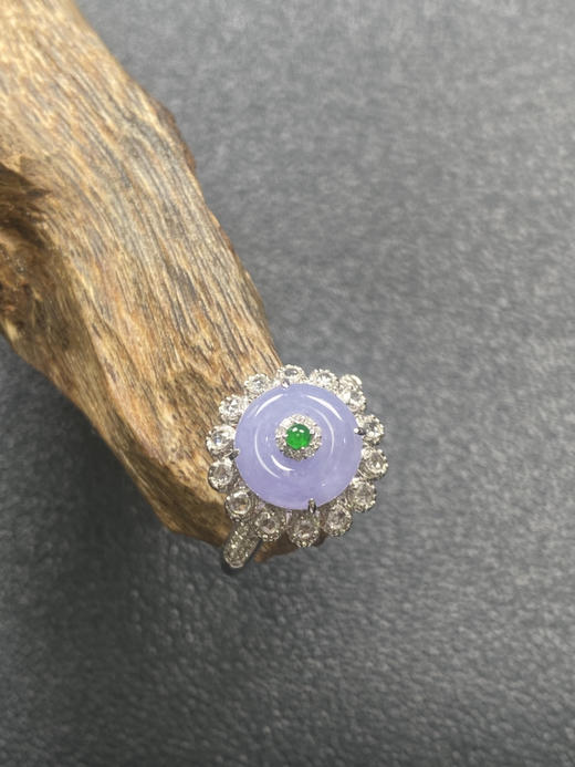 【FC0137】18K镶嵌翡翠冰紫平安扣戒指 色泽浓艳 玉质温润 款式精美  圈口13 商品图1