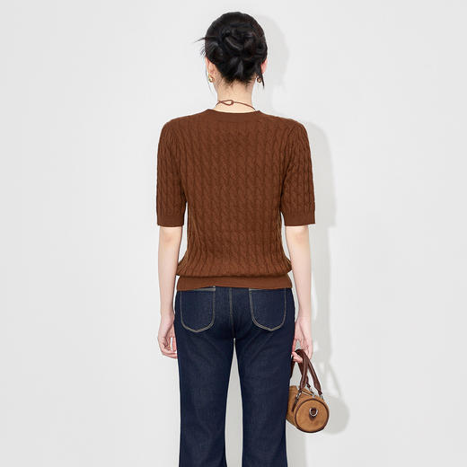 「高货wl」全新升级【铂金会员220/天猫289/差价69】(81152)洛诗琳新款羊毛混纺绞花短袖2025秋季百搭显瘦针织T恤女 商品图3