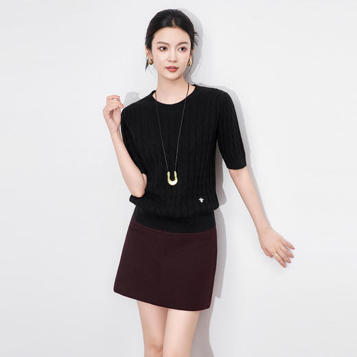 「高货wl」全新升级【铂金会员220/天猫289/差价69】(81152)洛诗琳新款羊毛混纺绞花短袖2025秋季百搭显瘦针织T恤女 商品图2