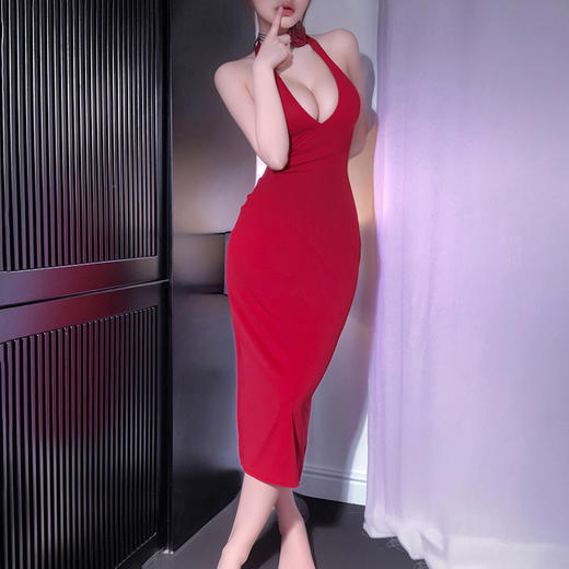 霏慕法式名媛深V露臀连衣裙6247 情趣内衣新款长裙性感睡衣攻速战袍高档制服露臀免脱诱惑 商品图8