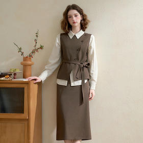 西遇法式高级感气质通勤套装女秋季收腰马甲搭半身裙两件套V3055140（不含衬衫）