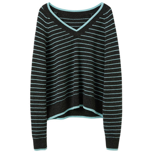 【100绵羊毛】三彩2025冬季新款V领条纹针织衫长袖套头宽松M 商品图4