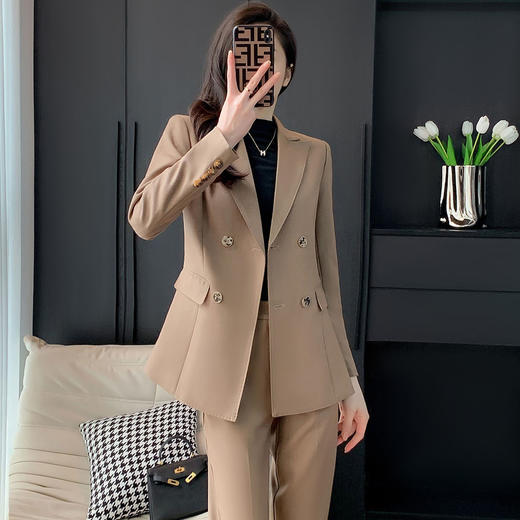奢姿女装2025新款气质翻领职业套装女士时尚双排扣西装裤子两件套25090916 商品图3