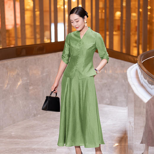 YBY Y492新中式复古套装裙气质优雅醋酸半身裙两件套 商品图2