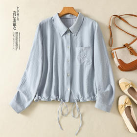 B108-6287秋季大码女装 奶皮衬衫·可调节抽绳宽松刺绣翻领上衣外套女