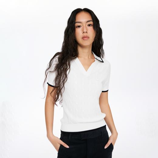 oneup扭花撞色边Polo运动针织衫 商品图1