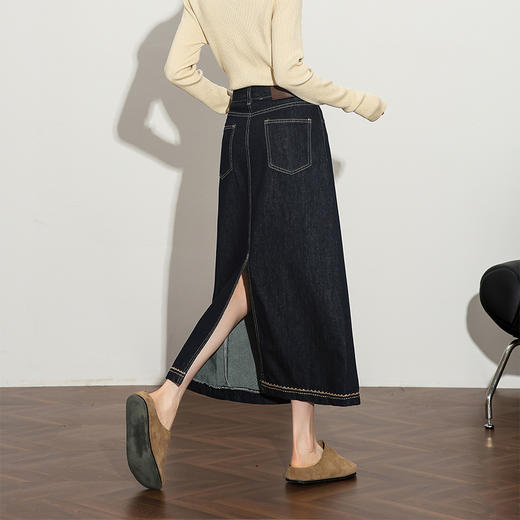 西遇复古气质优雅牛仔裙女秋季高腰显瘦通勤中长款直筒半身裙H0051318 商品图4