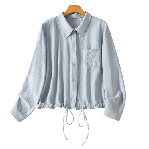 B108-6287秋季大码女装 奶皮衬衫·可调节抽绳宽松刺绣翻领上衣外套女 商品图4