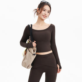 跃牌【禅语梵心】一字领瑜伽服长袖带胸垫跑步速干透气运动文胸健身服上衣CX3325