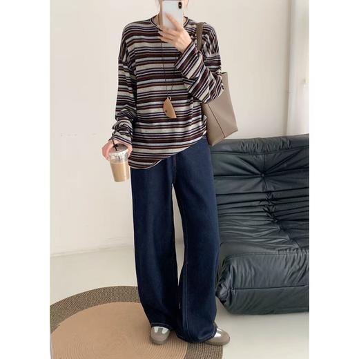 条纹针织长袖T恤｜慵懒复古好穿，柔软有分量还抗皱 商品图1