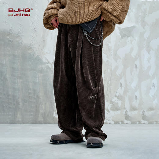 BJHG不计后果雪尼尔休闲裤子男女款秋季刺绣宽松光泽宽松阔腿裤子 商品图2