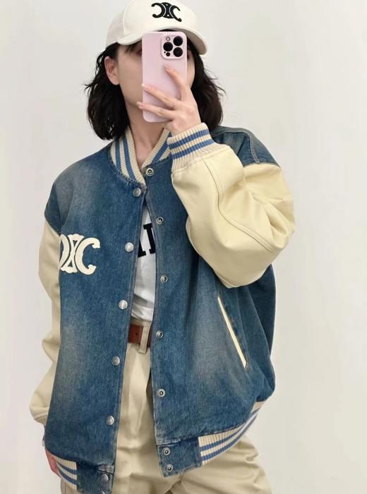 中性款牛仔拼接夾棉外套008 商品图4