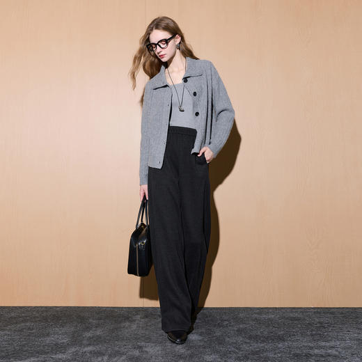 三彩2025冬季新款慵懒休闲长裤松紧高腰直筒裤显瘦垂感百搭M 商品图2