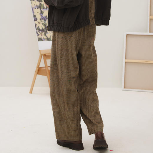 谜底阔腿裤女2025秋新品复古格纹阔腿裤型松紧腰休闲裤253MK1111 商品图2
