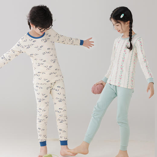 茶稚 儿童云感棉卡通内衣套装 中领/圆领两款 卡通印花 多款图案可选；百分百新疆精梳棉，A类纯棉舒适透气，不易褪色起球 商品图0