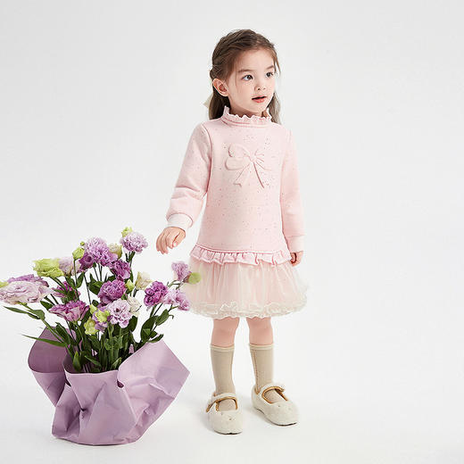 笛莎Deesha 童装女童连衣裙2025冬新款女童甜美木耳边网纱彩点卫衣裙 商品图2