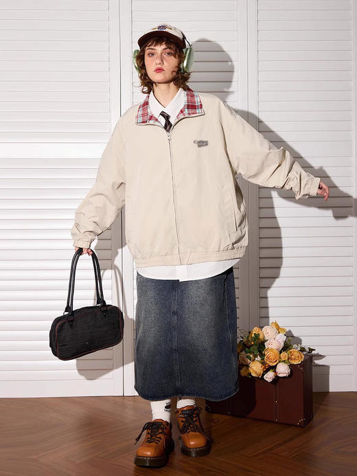 小众双面两穿格子翻领夹克外套 秋冬新款宽松休闲潮牌情侣上衣 商品图2