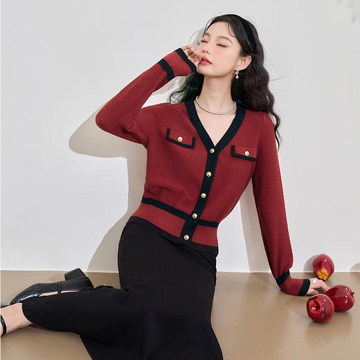 西遇小香风针织外套女秋季新款V领开衫法式针织衫V0050203 商品图4