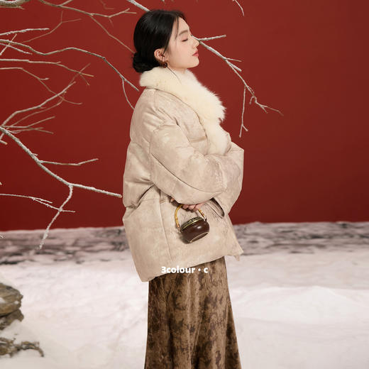 三彩【云影浮光】2025冬季新款90白鹅绒羽绒服宽松中长外套C 商品图1