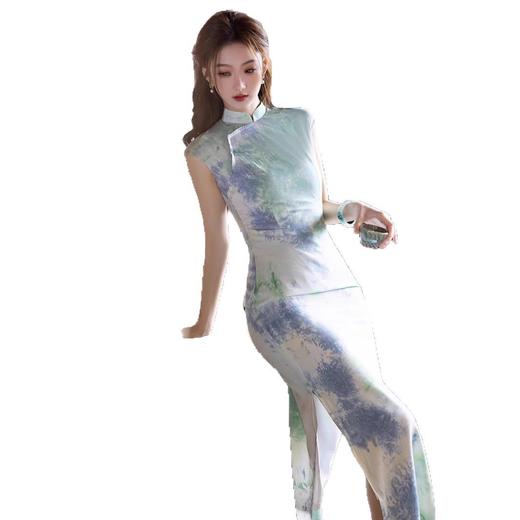 【预售3天】复古风蓝绿晕染文艺风改良长款日常可穿无袖旗袍MZ 商品图4