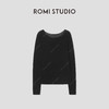 ROMI STUDIO 100%水溶羊毛黑色一字领落肩卷边针织衫 RW24WSD1134 商品缩略图0