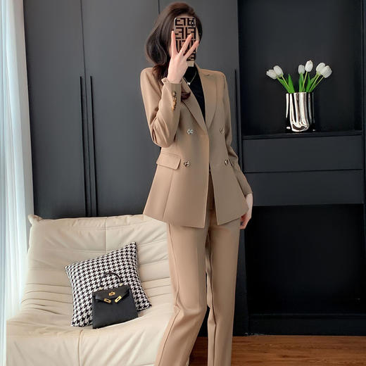奢姿女装2025新款气质翻领职业套装女士时尚双排扣西装裤子两件套25090916 商品图0