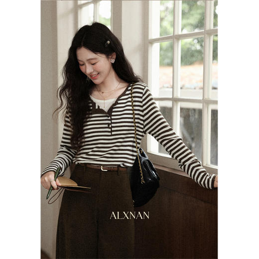 鹿向南「胶片旧影」假两件条纹长袖针织衫秋季新款气质通勤上衣女 商品图3