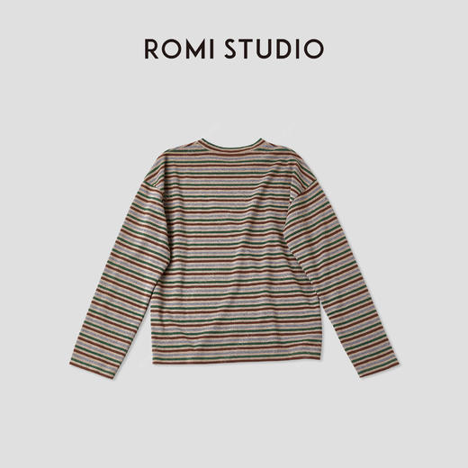 ROMI STUDIO“复古色彩”定织撞色条纹柔软圆领长袖T恤RWCAS65455 商品图1
