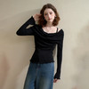 西遇韩系气质荡领假两件长袖针织衫女秋季高级感修身显瘦上衣V3051228 商品缩略图3