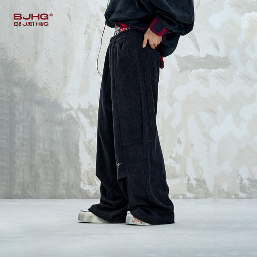 BJHG不计后果慵懒垂感休闲裤子男款秋季刺绣设计感针织阔腿裤子女 商品图1