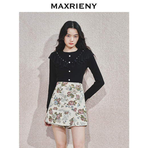 MAXRIENY精致复古感蕾丝领收腰套头针织衫24冬新款修身显瘦上衣女(货号:MS85SW774) 商品图1