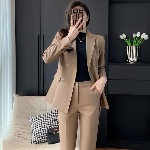 奢姿女装2025新款气质翻领职业套装女士时尚双排扣西装裤子两件套25090916 商品图4