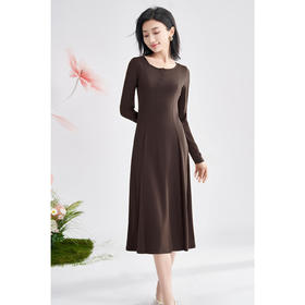 剩S/M/XL 米思阳2026春季新款时髦美拉德圆领连衣裙修身内搭长款裙子女1095