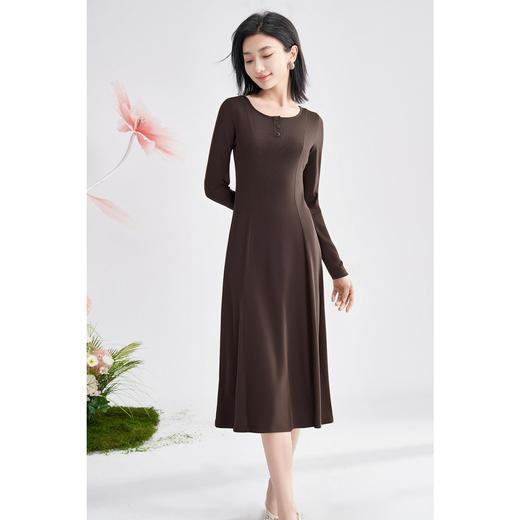 剩S/M/XL 米思阳2026春季新款时髦美拉德圆领连衣裙修身内搭长款裙子女1095 商品图0