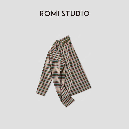 ROMI STUDIO“复古色彩”定织撞色条纹柔软圆领长袖T恤RWCAS65455 商品图2