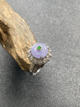 【FC0137】18K镶嵌翡翠冰紫平安扣戒指 色泽浓艳 玉质温润 款式精美  圈口13