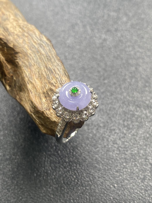 【FC0137】18K镶嵌翡翠冰紫平安扣戒指 色泽浓艳 玉质温润 款式精美  圈口13 商品图0