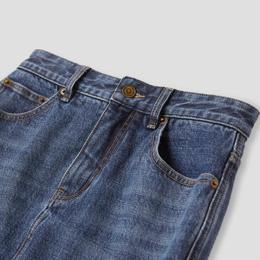 ROMI STUDIO“法式浪漫”酵洗棉质高腰后开衩牛仔八分裙RWCAXA4594 商品图2