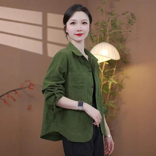 时尚翻领单排扣纯色开衫2025早秋新款Z休闲百搭中年女装大码外套 商品图3