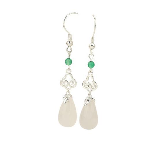 【预售3天】925纯银如意水滴耳环女新中式如意锁白玉髓耳勾国风国潮耳饰E000902Y 商品图4