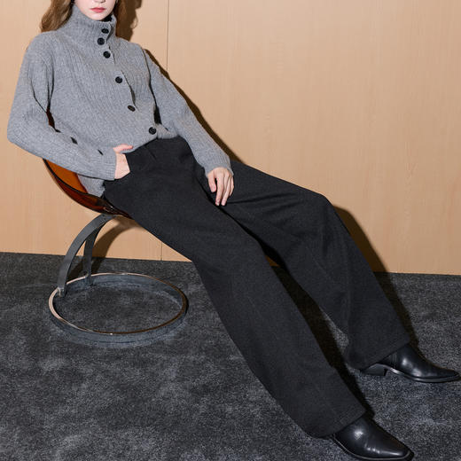 三彩2025冬季新款慵懒休闲长裤松紧高腰直筒裤显瘦垂感百搭M 商品图3