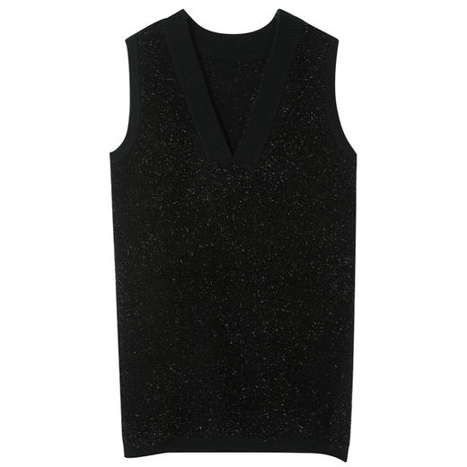 三彩2025冬季新款无袖亮丝针织连衣裙V领直筒短裙背心裙叠搭女 商品图4