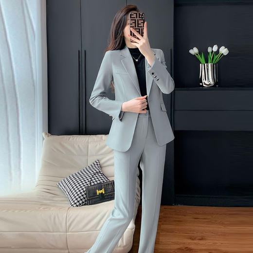 奢姿女装2025新款气质翻驳领职业套装女士时尚假口袋西装两件套250298895 商品图2