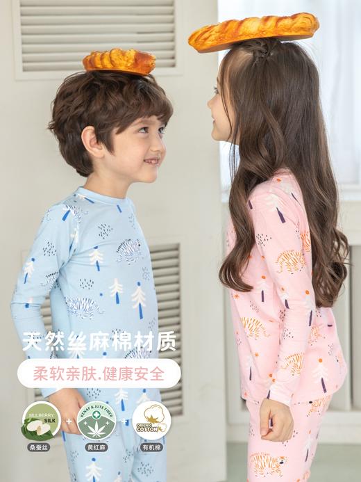 【170克丝麻棉超薄】韩国moimoi末一末一儿童长袖家居服套装儿童保暖内衣套（丝麻棉修身薄款） 亲肤K菌 商品图0