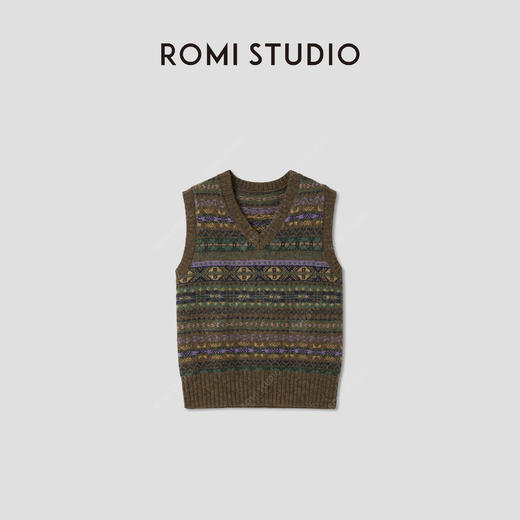 ROMI STUDIO“复古色彩”100羊毛费尔岛温暖毛织背心马甲RWCASZ4917 商品图0