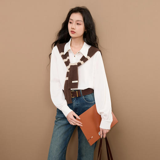 【六好流光衫】三彩2025冬季新款衬衫翻领宽松衬衣简约通勤叠穿Z 商品图1