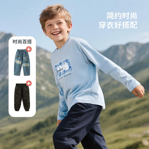 迪士尼2025春秋新款男童长袖T恤中大童纯棉运动跑步打底衫休闲上衣XD1ES047 商品图2