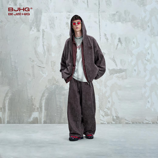BJHG不计后果复古卫衣男女款秋季潮牌水洗休闲裤子情侣款运动套装 商品图3